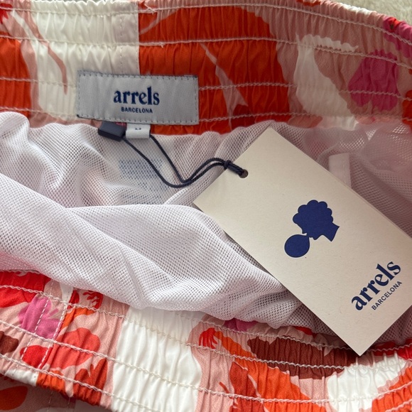 Men's Swim Trunks - Vibrant Orange and Pink - Picture 2 of 6